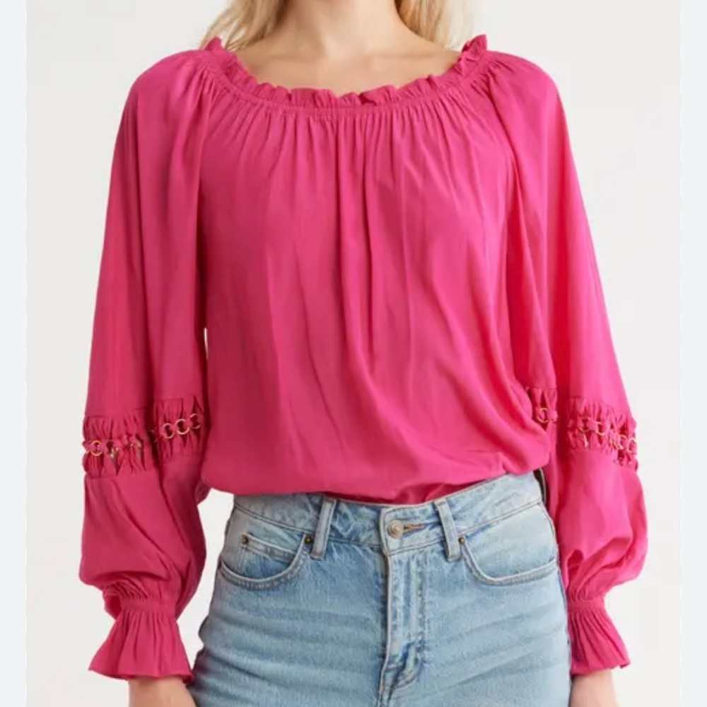 Ramy Brook Lili Chain Detail Off the Shoulder Blouse Long Sleeve